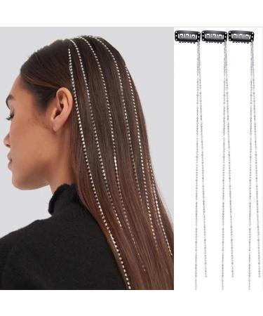 6 PCS Rhinestones Hair Chains Bling Punk Tassel Hair Clips Crystal Hair Extension Rhinestone Hair Accessories 20 Inch Hair Strand for Women and Girls Hair Decorative(Sliver) type1(Rhinestones)