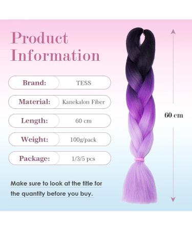 Tess Braids Extensions 60 cm 3 Pack Jumbo Kanecalon Ombre Hair Braids (#52 Black/Purple) for Box Braids 100g/Bundles - Buy Online on GoSupps.com