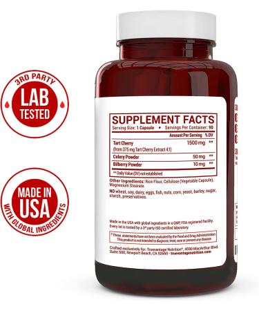 Tart Cherry Extract 1500mg with Celery Seed & Bilberry - Anti-Inflammatory Antioxidant Supplement for Uric Acid Support, Muscle Recovery & Joint Pain - 90 Veggie Capsules - Buy Online on GoSupps.com