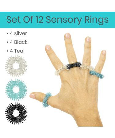 Vive Spiky Sensory Rings (12-PK) - Fidget Anti-Anxiety Acupressure Set for Stress Relief - Spiky Spinner for Finger Stimulation - Ideal for Men, Women, Adults, Girls - Calming Massage Toys - Buy Online on GoSupps.com
