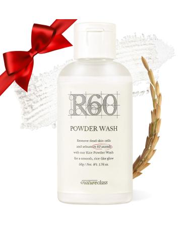 NATURECLASS R60 Rice Enzyme Face Wash Powder Exfoliating Facial Cleanser with Rice Bran Extract Gentle Powder Wash for Sensitive Skin Deep Pore Care Korean Skin Care Fragrance Free 1.76oz