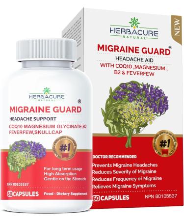 MIGRAINE Guard 2022: Clinically Proven COQ10, VIT B2, Feverfew, Magnesium GLYCINATE & Skullcap | NEW 2022 Migraine Relief - Buy Online on GoSupps.com