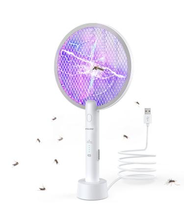 PALONE Electric Fly Swatter 3000V Bug Zapper Racket 2 in 1 Fly Swatter with 1200mAh Battery Rechargeable Mosquito Killer Lamp with 3 Layers Safety Mesh for Indoor and Outdoor 1PCS