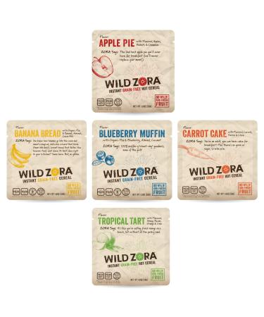 Wild Zora Instant Grain Free Hot Cereal - Variety Pack - Oatmeal Substitute, Vegan Breakfast, No Sugar Added, Gluten Free - Individual Packets (5-Pack)