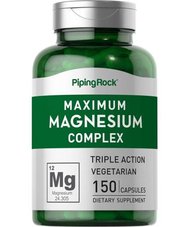 Magnesium Complex | 150 Capsules | Triple Action Supplement | Malate Amino Acid Chelate Citrate | Maximum | Vegetarian Non-GMO Gluten Free | by Piping Rock