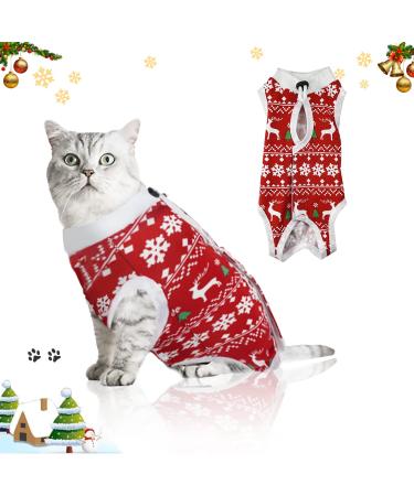 Hipet Cat Surgical Recovery Suit for Abdominal Wounds or Skin Diseases,Substitute E-Collar & Cone,Cat Onesie Anti Licking Pet Surgical Recovery Vest Shirt L Christmas