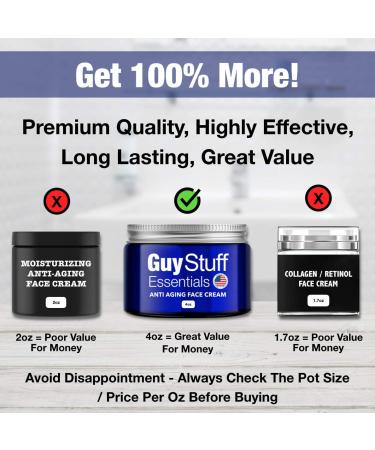 Guy Stuff Essentials Men's Anti Aging Face Moisturizer - Non Greasy, Hyaluronic Acid Rich Formula - Organic Skincare for Wrinkles & Collagen Boost - Buy Online on GoSupps.com