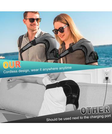 DeMoce Cordless Heated Shoulder Wrap | Massager & Heating Pad with Vibration | Black & Gray Shoulder Brace - Buy Online on GoSupps.com