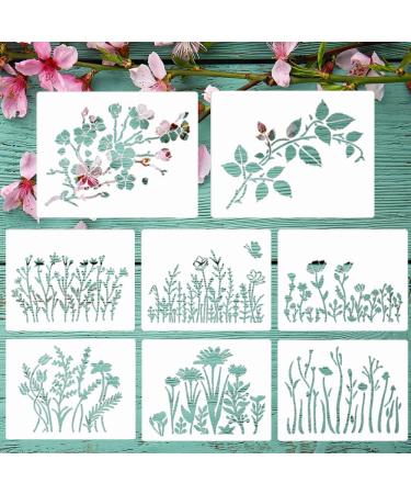 Wild Flower Stencils for Painting 11X8.3" Large Flower Stencil for Walls Leaf Cherry Blossom Vine Stencils Reusable Drawing Stencils for Painting on Wood Wall Canvas Furniture Card