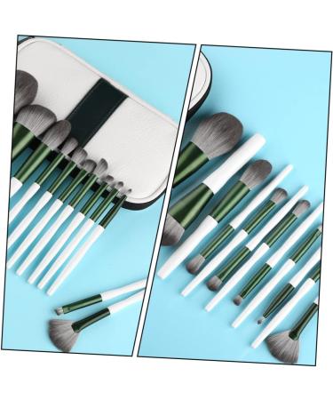 Set of 12 Green Glass Make-Up Eyeshadow Mixing Makeup Black Costume Blush Brush Concealer Brush Eyebrow Brush Eye Brush with Wooden Handle - Buy Online on GoSupps.com
