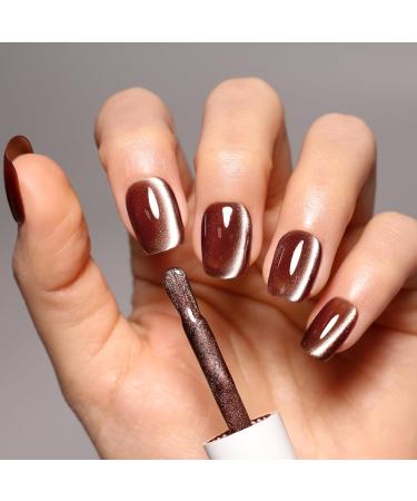 Imtiti Brown Gold Color Gel Nail Polish 15ML Holographic 9D Cat eyes Glitter Magnetic Gel Polish UV Gel Nail Polish with Magnetic Stick for Nail Salon Gold Brown - Buy Online on GoSupps.com