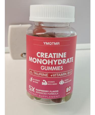 YMQTMR Creatine Monohydrate Gummies Dietary Supplements Raspberry Flavor - 80 Count - Unisex Fitness Booster for Muscle Power JUHG04L