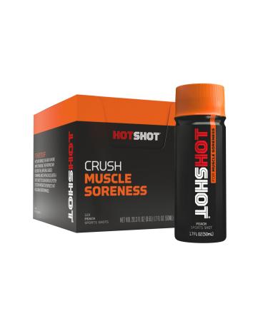 HOTSHOT Sports Shot Muscle Soreness Relief & Recovery, All-Natural Pre Workout, NSF Certified for Sport, Scientifically-Proven Active Ingredients, Gluten-Free, GMO-Free (Peach) (1.7 Fl Oz (Pack of 12) Spicy Peach 1.7 Fl Oz (Pack of 12)