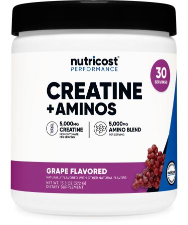 Nutricost Creatine + Aminos 30 Servings (Grape Flavored) - 5 000mg Creatine Monohydrate + 5000mg Amino BCAA Blend Per Serving