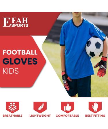 EFAH Sports Football Goalkeeper Gloves for Boys | Grippy Size 4 Soccer Gloves for Ages 6-9 - Red - Buy Online on GoSupps.com