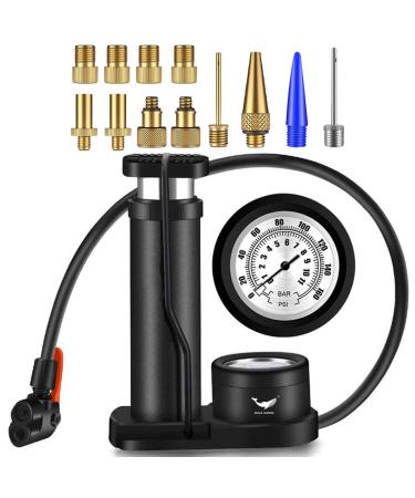 Bike Pump,Ball Pumps with Needles Portable Foot Activated Mini Bicycle Pump with Pressure Gauge,Tire Inflator Device,Universal Presta & Schrader Valve,Balloon Inflatable Toy Nozzle Inflator Adapter