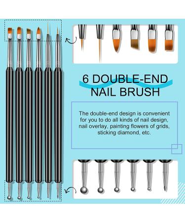 Saviland 6pcs Double-End Nail Art Brushes Set - Professional Nail Art Tools Kit for Gel Polish, Painting, Dotting, Line, Carving, and French Nails - Buy Online on GoSupps.com