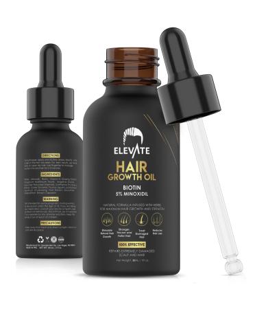 ELEVATE Hair Growth Oil - Biotin Hair Growth Serum & 5% Minoxidil Treatment for Stronger Thicker Longer Hair  Natural Hair Growth Thickening Treatment - Stop Thinning & Hair Loss for Men & Women 1oz 1 Fl Oz (Pack of 1)