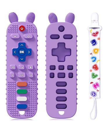 Scuwtocn Upgrade Remote Teething Toys for Baby Silicone Teether Toys 6-12 Months  Remote Control Shape Baby Teether Toys  Textured  Soft  Flexible  Sensory  Gum Soothing - Purple