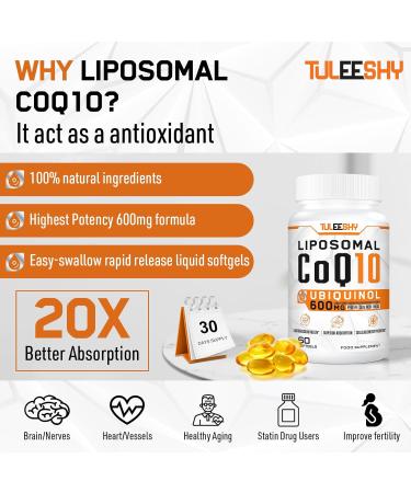 High Potency 600mg Ubiquinol CoQ10 with Liposomal Absorption - Powerful Antioxidant Coenzyme Q10 - 60 Easy-Swallow Softgels - Buy Online on GoSupps.com