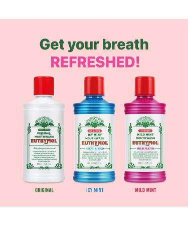 Euthymol Mouthwash Icy Mint 500ml X3 With Fluoride AlcoholFree Strong Flavour Reduces Plaque Cleaning Teeth & Gums Fresh Breath Daily Oral Care - Buy Online on GoSupps.com