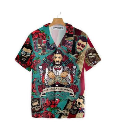 HYPERFAVOR Skull Barber Shirts for Men- Casual Short Sleeve Barber Skull Shirt Men- Barber Hawaiian Shirts for Men Large V7