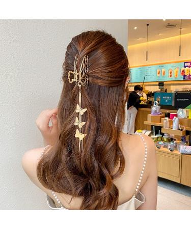 Gold Butterfly Hair Claw Clip with Tassels - Elegant Hair Accessory for Women - Non-slip, Luxury Design - Perfect for Thick/Thin Hair - 1Pcs - Buy Online on GoSupps.com