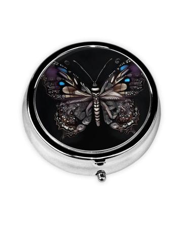 Science Butterflyround Pill Box 3 Compartment Round Pill Box Organizer Portable Travel Pill Box for Traveling.