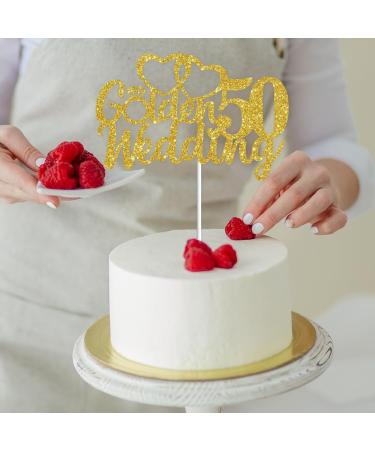 Gidobo 50th Wedding Anniversary Cake Toppers with Heart Cupcake Toppers Glittery Golden Weddding Anniversary Heart Cake Decoration for Celebration Party Supplies Golden 50th - Buy Online on GoSupps.com