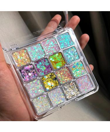 KARLOR 16 Colors Eyeshadow Eye Shadow Glitter Palette Face Body Glitter Palette Shimmer Pearl Body Makeup Festival Carnival