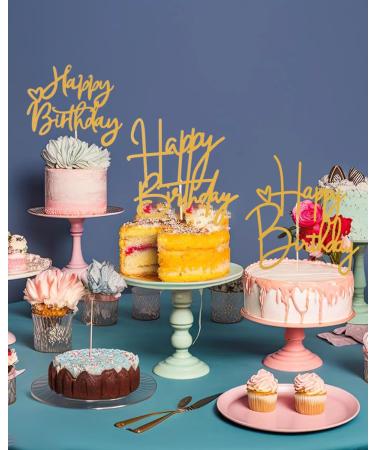 3PCS Happy Birthday Cake Topper - Gold Glitter Birthday Party Cake Decoration Supplies Birthday Photo Booth Props - Buy Online on GoSupps.com