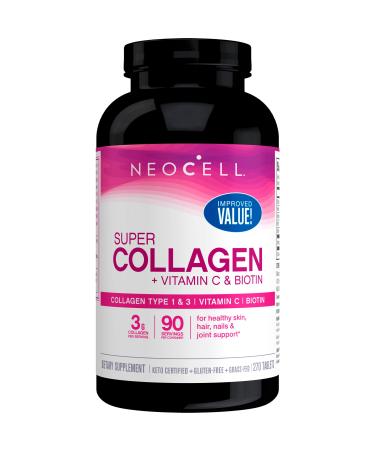 NeoCell Super Collagen + Vitamin C & Biotin for Healthy Hair, Beautiful Skin, and Nail Support- Dietary Supplement, 270 Tablets With Vitamin C+ Biotin 270 Count (Pack of 1)