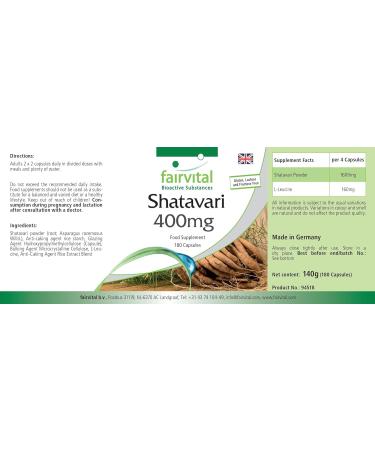Fairvital Shatavari 400mg Capsules - Vegan - High Dosage - 180 Count - Asparagus Racemosus - Buy Online on GoSupps.com