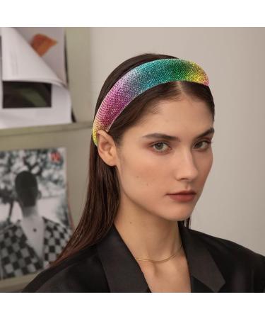 Wide Rhinestone Headband for Women Rainbow Sparkly Headband Crystal Embellished Beaded Glitter Headbands for Dressy Women Girls Birthday Party Mother's Day - Buy Online on GoSupps.com