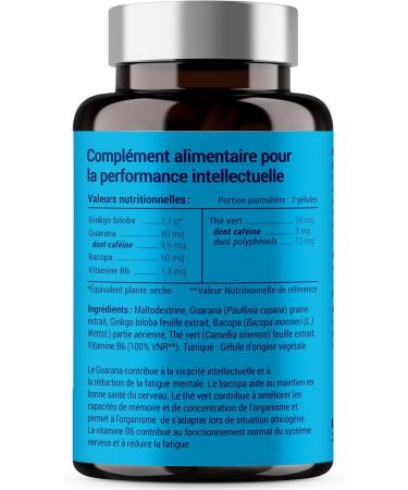 FOCUS FORMULA | Ginkgo Biloba Guarana Bacopa Green Tea Vitamin B6 | Powerful Nootropic 100% Natural | Memory Concentration Brain | 60 Capsules | Dietary Supplement - Buy Online on GoSupps.com