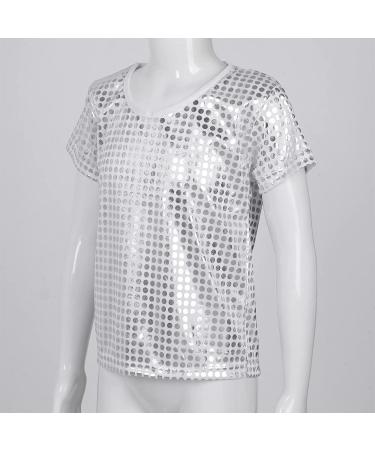 KKmeter Kids Shiny Hip Hop Dance T-Shirt | Short Sleeves Loose Top for Boys & Girls | Silver | Ages 2-6 - Buy Online on GoSupps.com