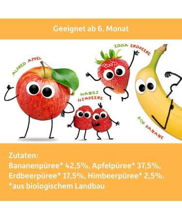 Cheeky Friends Bio Quetschie Fruit Puree for Kids - Banana Apple Strawberry & Raspberry - Vegan Gluten-Free - 12 x 100g Squeeze Bags (2x 6 Pack) Perfect for Babies 6 Months+ - Buy Online on GoSupps.com