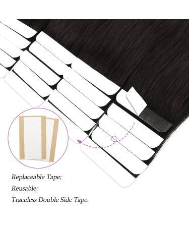 AB Amazing Beauty Hair Tape Extensions - Real Remy Human Hair Semi-Permanent Invisible & Reusable - 50g 20 Pieces 35cm Black #1 - Buy Online on GoSupps.com