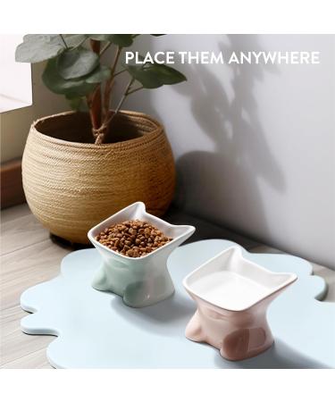 Navaris Raised Ceramic Cat Bowls (Set of 2) - Elevated Food and Water Bowl Pack for Cats - Cute Kitty Shaped Dishes with Ears - Dishwasher Safe - Green/Peach - Buy Online on GoSupps.com