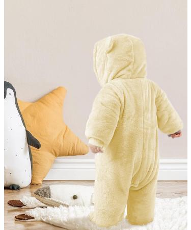 JiAmy Newborn Baby Winter Hooded Romper Fleece Snowsuit Jumpsuit - Cartoon Cat Outfit | 9-12 Months Yellow - Buy Online on GoSupps.com