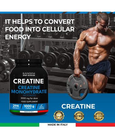 Bandini Creatine Monohydrate Powder 1kg - Pure Micronized Creatine for Improved Gym Performance, Muscle Power & Strength | Vegan & Non-GMO - Buy Online on GoSupps.com