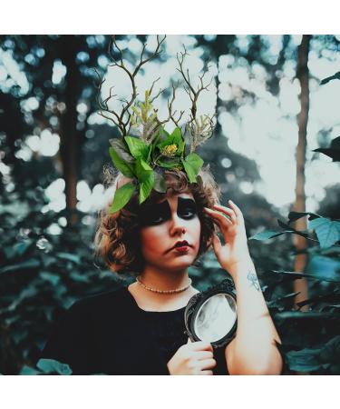 Ciieeo Handmade Green Branch Crown Antler Hair Band Woodland Flower Handband Antler Headpiece for Women Cosplay Halloween Party - Buy Online on GoSupps.com