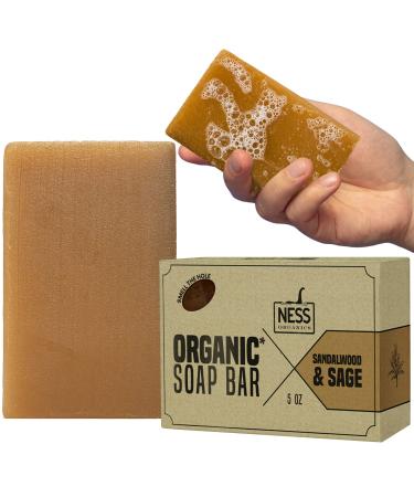 Ness Mens Soap Bar - Sandalwood & Sage Scent, Natural Soap For Men With Organic Ingredients, Mens Bar Soap With Essential Oils, Moisturizing Bar Soap For Men, Handmade In The USA, Cruelty Free, Vegan Sandalwood & Sage 5 Ou…