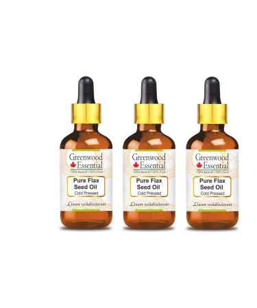 Greenwood essential natural flax seed oil (linum usitatissual) with glass dripper natural pure therapeutic quality cold -pressed (pack of three) 100ml x 3 (10 oz)