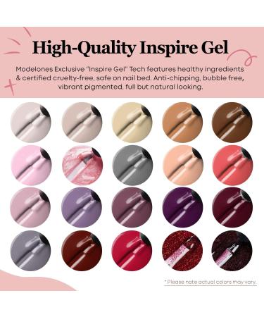 Modelones 24 Pcs Gel Nail Polish Set 20 Colors Nude Gray Pink Glitters Gel Nail Polish Set with Bond Primer Glossy & Matte Top Base Coat Nail Art Manicure DIY Salon at Home Brown Gray Pink Purple Red - Buy Online on GoSupps.com