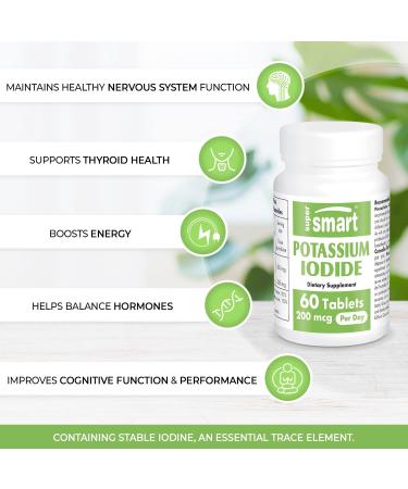 Supersmart Potassium Iodide KI 200mcg - Thyroid Support Supplement - 60 Tablets - Non-GMO & Gluten Free - Buy Online on GoSupps.com