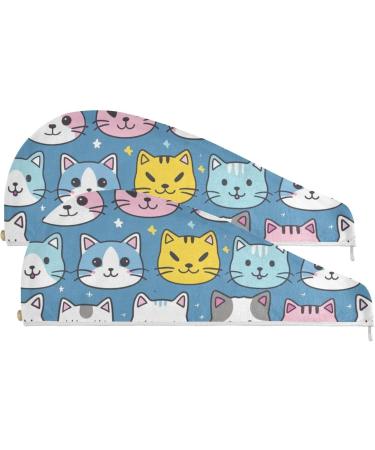 Super Absorbent Pink Blue White Cat Hair Towels 2 Pack | Quick Dry Hair Turbans for Women & Girls - Buy Online on GoSupps.com