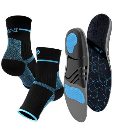 Plantar Fasciitis Relief Kit-All-Round Compression Foot Sleeves & Arch Support Orthotic Insoles for Men & Women-Fast Pain Relief & All-Day Comfort from Heel Spur Flat Feet High Arch 1 PAIR SOCKS&INSOLES(BLUE) XS (Women 3-4.5 Men 4-5.5)