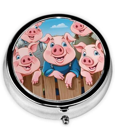 Funny Cute Pig Pattern Round Pill Box - 3 Compartment Travel Medicine Organizer | Portable Pocket Purse for Vitamins & Tablets - Buy Online on GoSupps.com