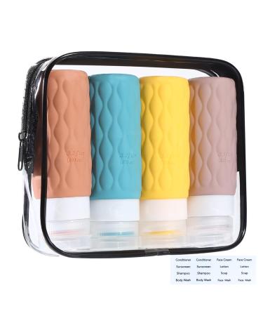 Silicone travel bottles 100ml set leakage -proof and refillable travel container for filling suitable for filling travel bottles with shampoo shower gel and flushing is supplied with a cultural bag orange/light blue/yellow/pink - Buy Online on GoSupps.com